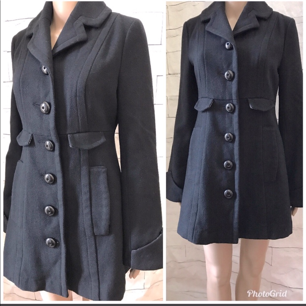 Anthropologie size 4 long sleeve black wool blend coat